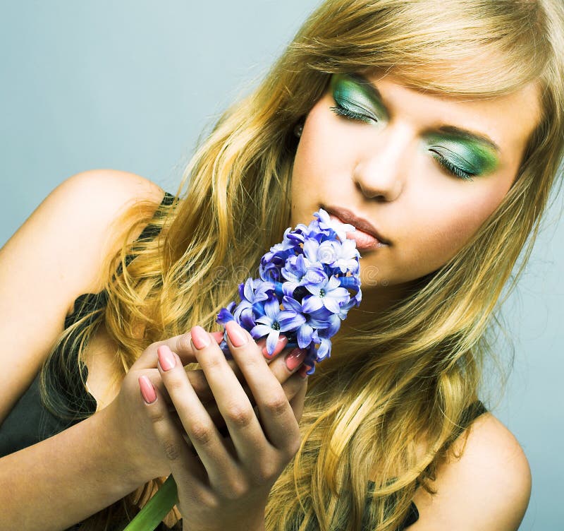 Girl with blue flower stock photo. Image of healthy, fresh - 37096176