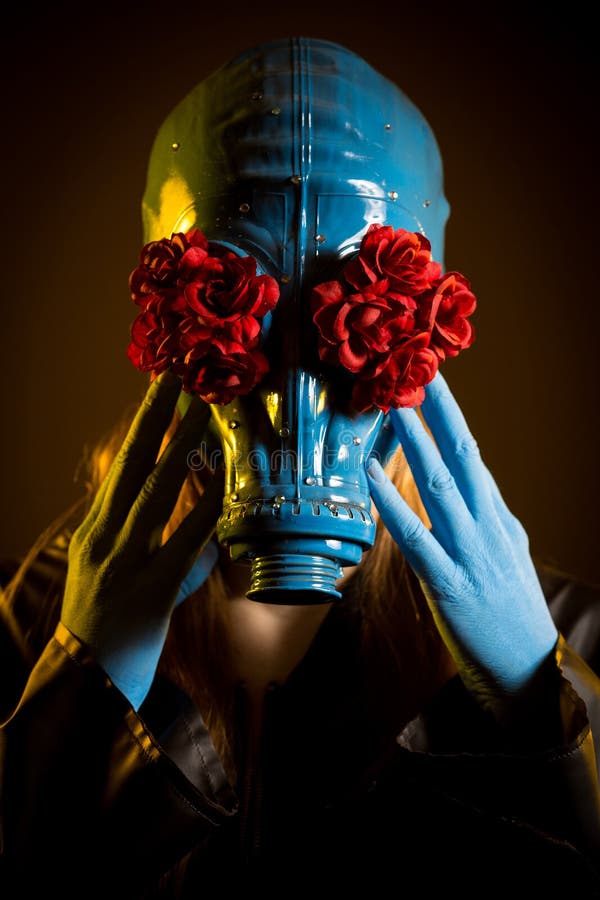 Girl with blue skin and gas mask royalty free stock photos