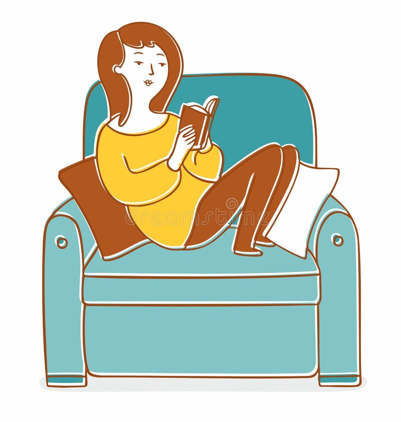 Vector illustration of a girl sitting in a chair and reading a book. Vector illustration of a girl sitting in a chair and reading a book.