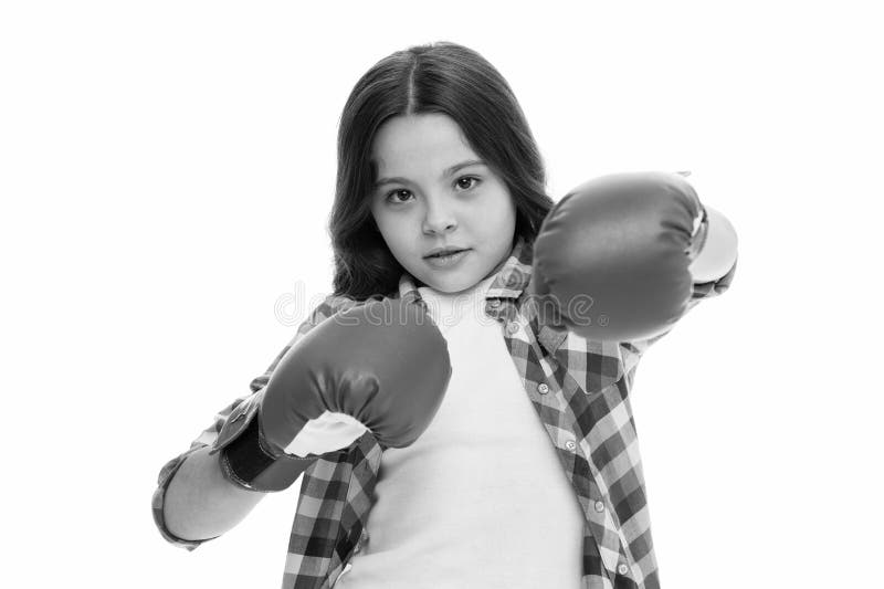 Girl boxing gloves ready to fight. Kid strong and independent girl. Feel strong and independent. Girls power concept. Upbringing confidence and strong royalty free stock image Girl boxing gloves ready to fight. Kid strong and independent girl. Feel strong and independent. Girls power concept. Upbringing confidence and strong royalty free stock image