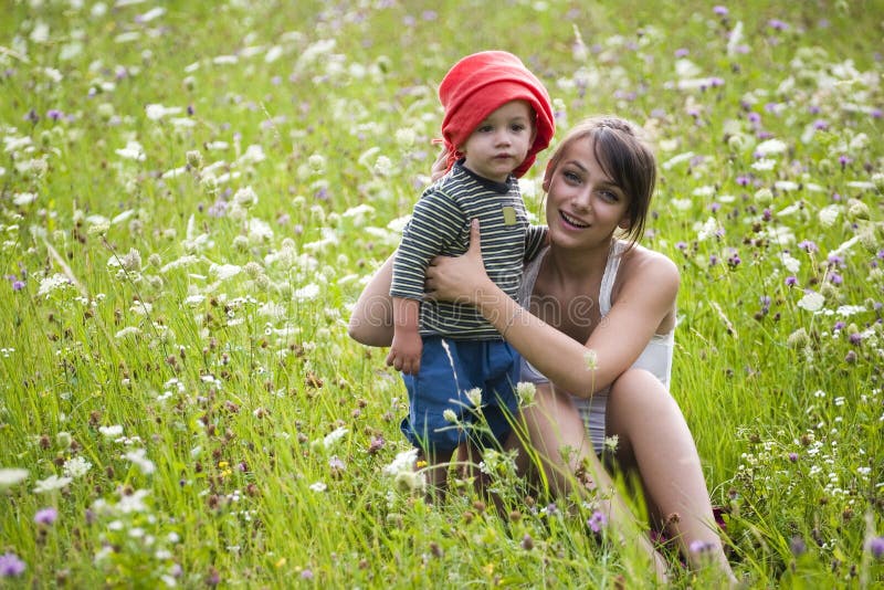 Girl and boy in field