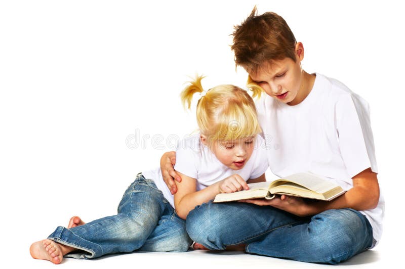 Girl and boy reading