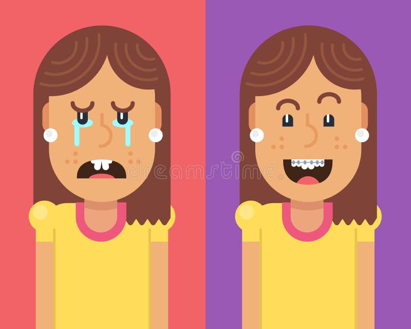Girl without and with Braces Stock Vector Illustration of characters