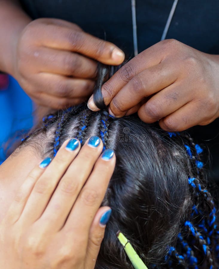 Girl braids blue African braids