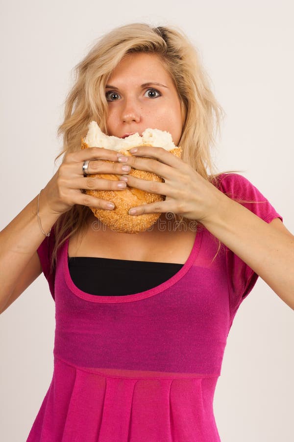 Girl with bread stock photo. Image of beautiful, grain 16337922