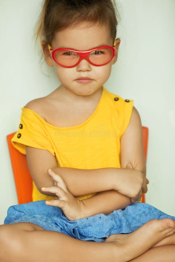 Girl in a Bright Dress with Glasses Stock Image Image of fashion