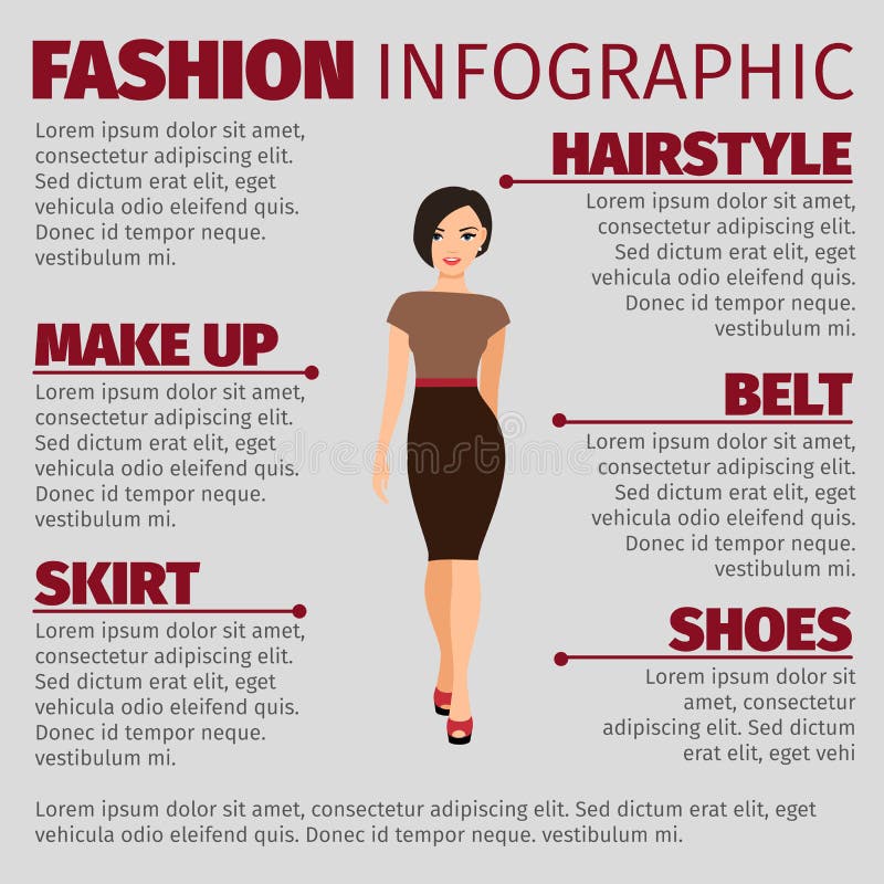 Girl in Brown Dress Fashion Infographic Stock Vector - Illustration of ...