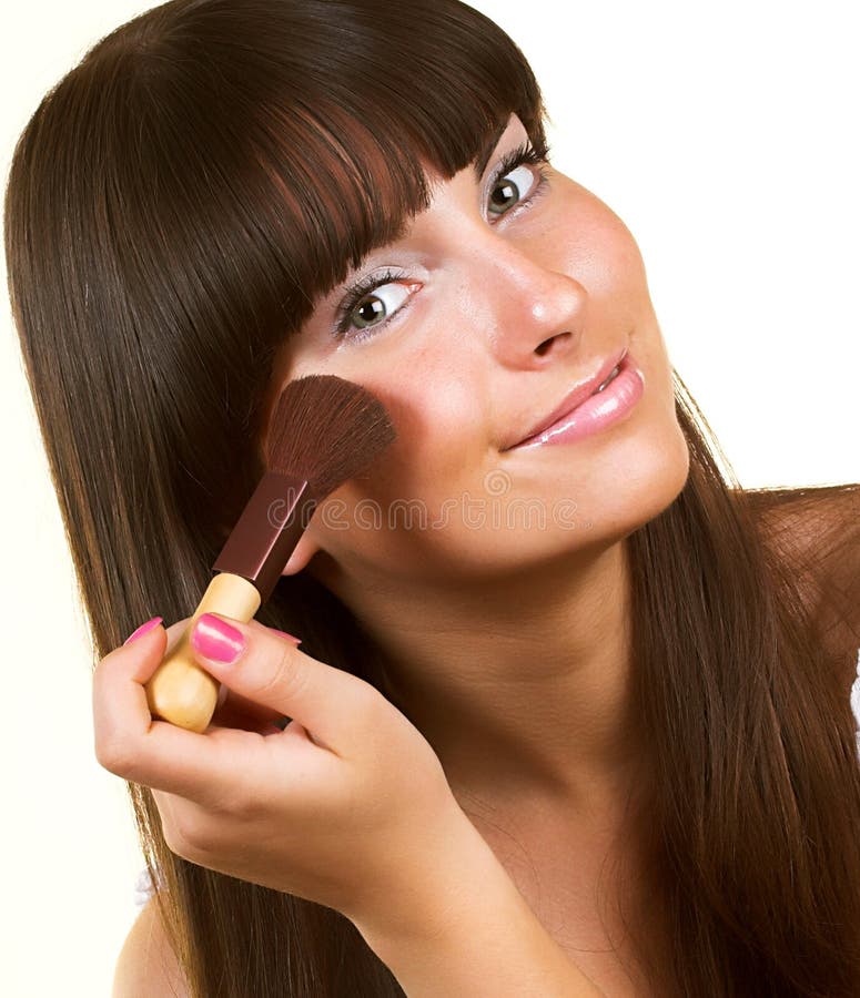 Girl with brush for blush stock photo. Image of 7554536