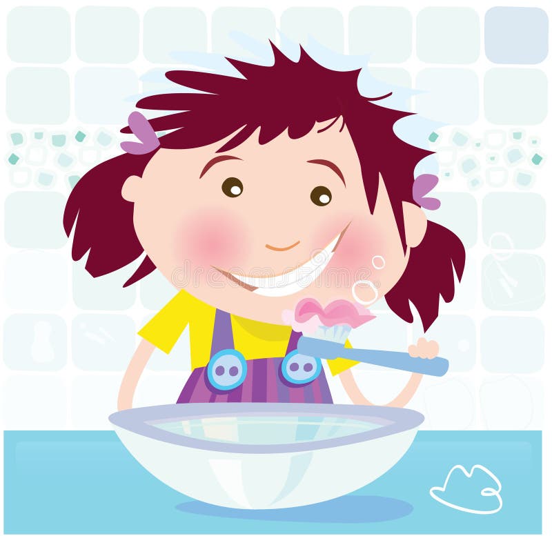 Small girl in bathroom. Vector Illustration. Small girl in bathroom. Vector Illustration.