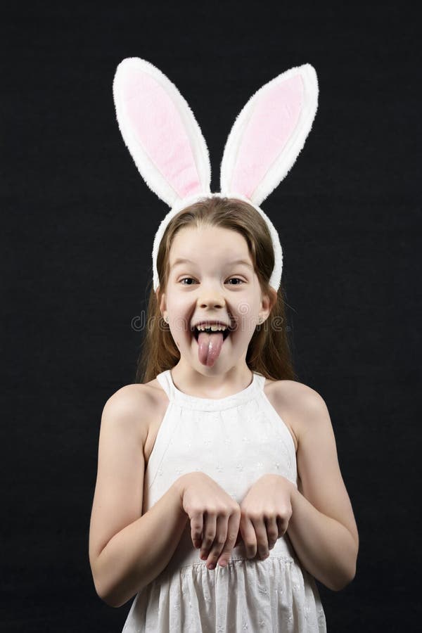 Girl with Bunny ears stock image. Image of holiday, smile 170686975