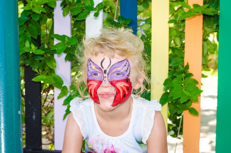 Girl with Butterfly Face Painting Stock Photo - Image of makeup ...