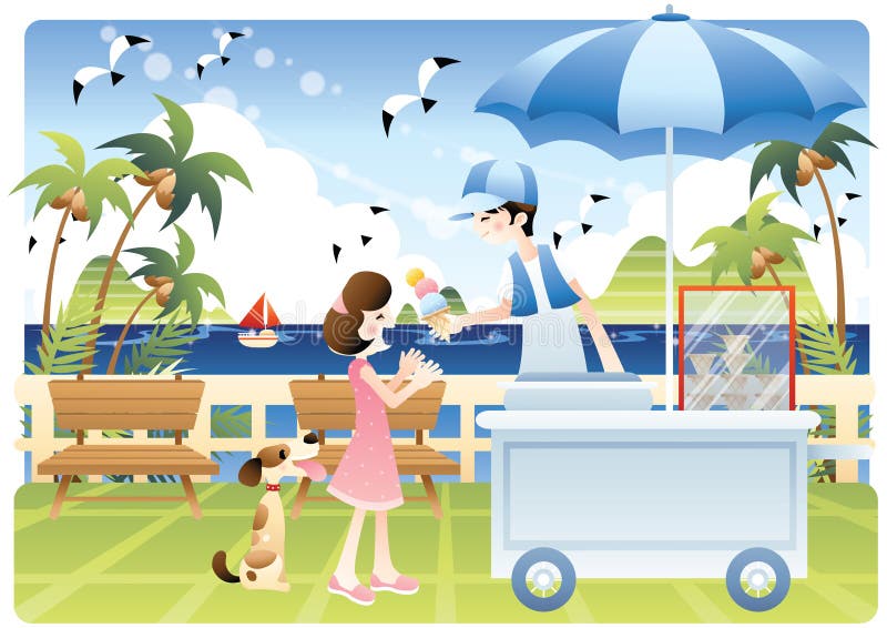 Girl buying ice cream. Vector illustration decorative design vector illustration