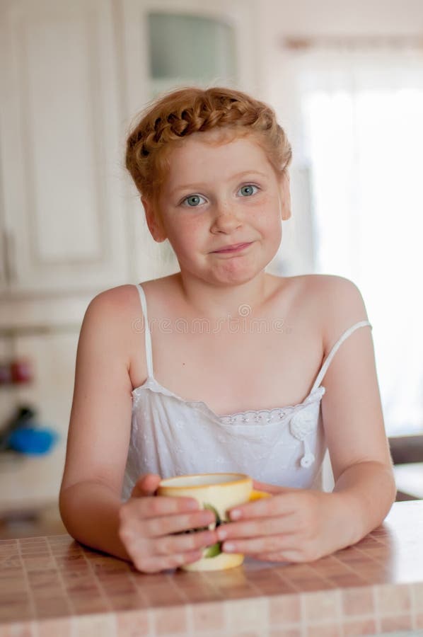 Girl C Cup Of Tea In The Kitchen Stock Image Imag