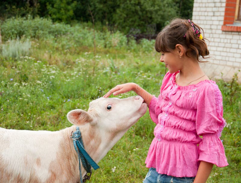 Girl with a calf