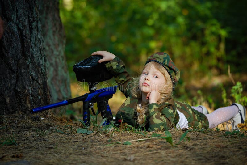 Girl in Camouflage Suit with Rifle Stock Image Image of paintball