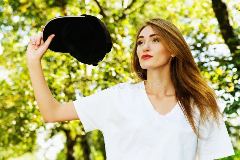 Girl with cap royalty free stock image Girl with cap royalty free stock image