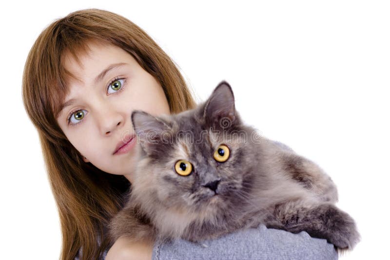 Girl with a cat stock photo. Image of beauty, longing 16413646