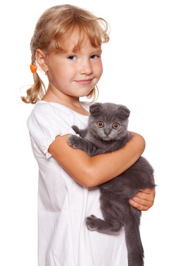 Girl with cat stock image. Image of smiling, affectionate 21361559