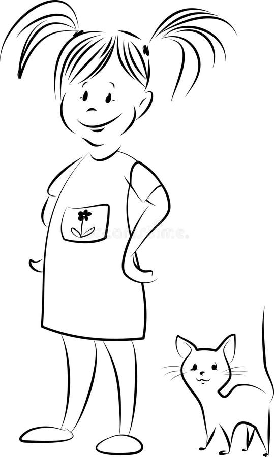 Girl and Cat stock illustration