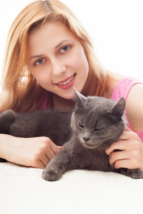 Girl and cats stock photo. Image of domestic, pets, young 42812660