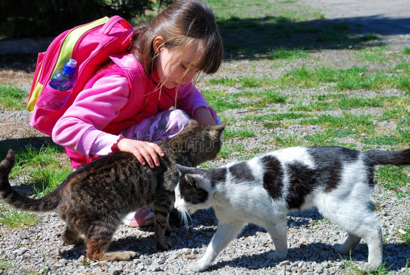 Girl with Cats stock image. Image of child, childhood 2418373