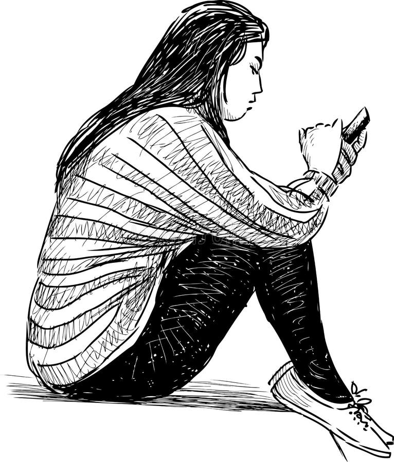 Girl with mobile sketch এর ছবির ফলাফল