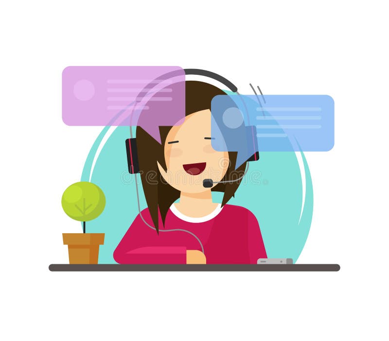 Girl Chatting Vector Illustration, Flat Cartoon Woman Character with  Headphones with Chat Bubbles Speech, Concept or Stock Vector - Illustration  of design, smile: 120309671