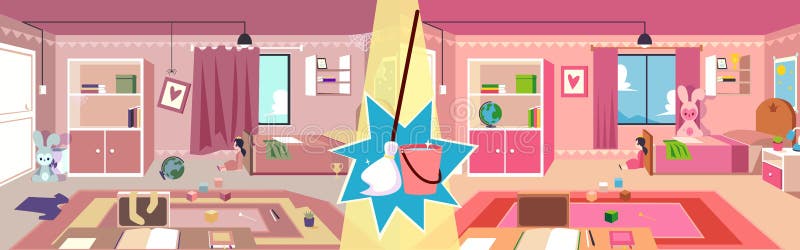 Messy Child Bedroom Sunny Interior Cartoon Vector Stock