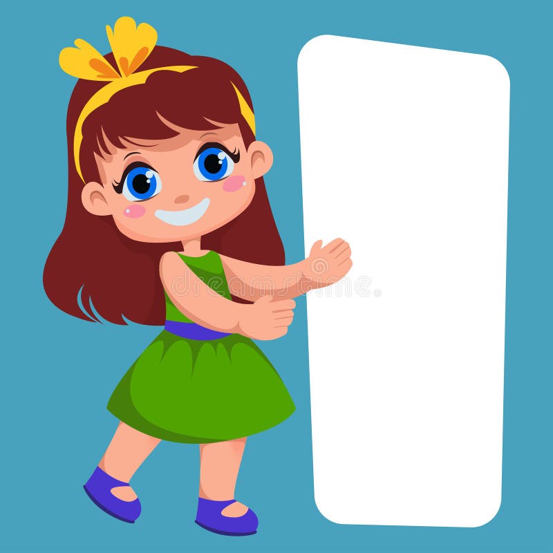 Girl Child Shows on the White Rectangle. Place for Text. Template for ...