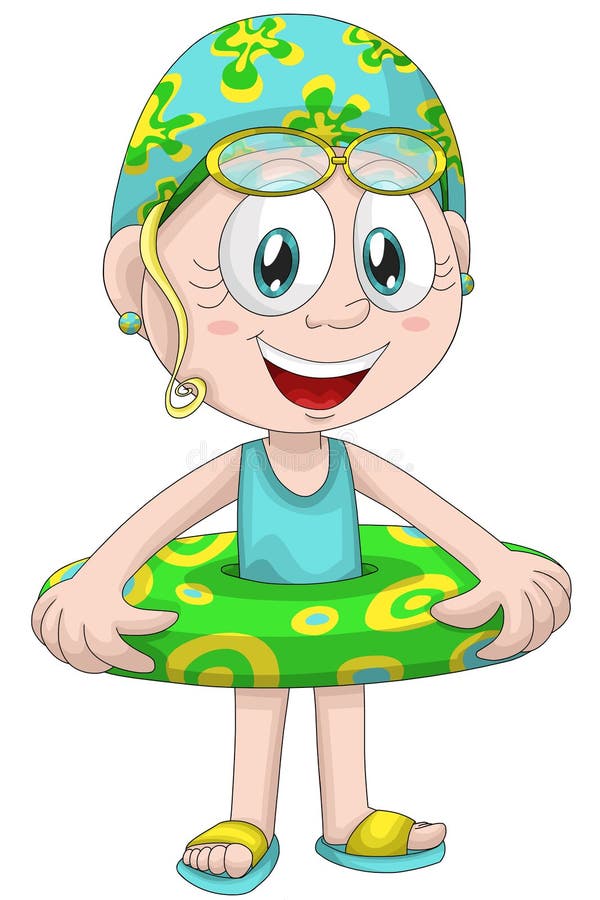 Girl Child Swim Ring Character Cartoon Style Illustration Stock ...