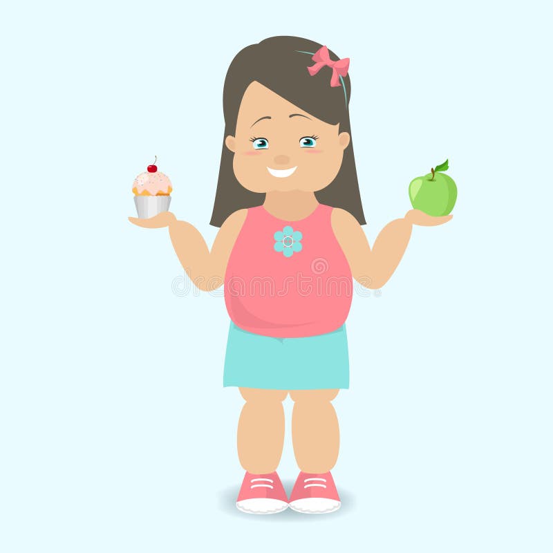 Girl chooses a healthy lifestyle The fat kid Vector cartoon royalty free illustration Girl chooses a healthy lifestyle The fat kid Vector cartoon royalty free illustration