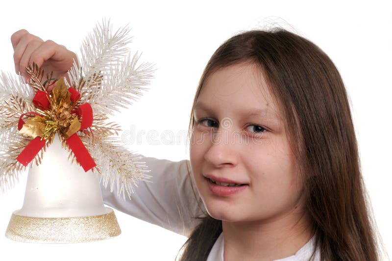 Girl with christmas bell stock image. Image of bell, teen 11758135
