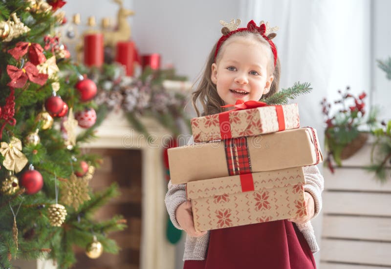 Girl with Christmas Presents Stock Photo - Image of people, miracle ...