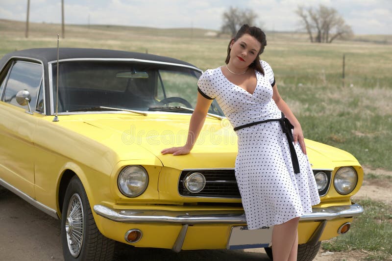 Girl and classic car