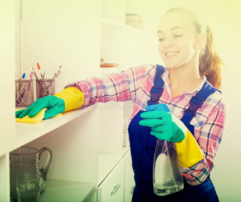 Girl cleaning with cloth stock photo. Image of enjoying - 92477232