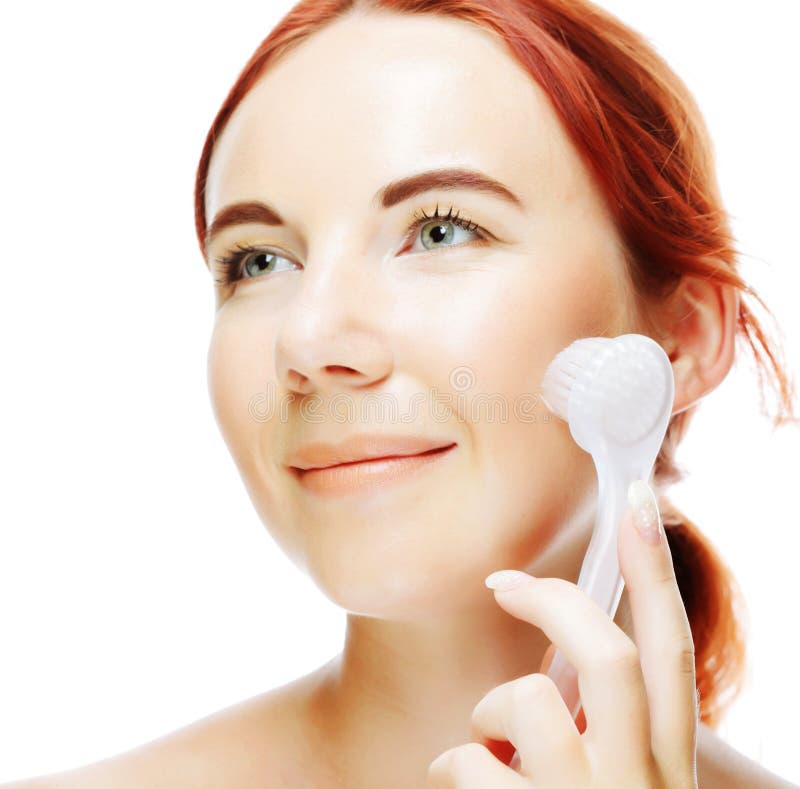 Girl Cleaning Face with Peeling Brush Stock Photo Image of cleaning