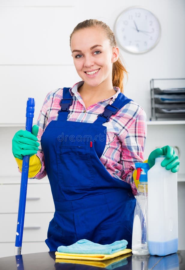 Girl Cleaning Table with Cloth Stock Photo Image of shirt