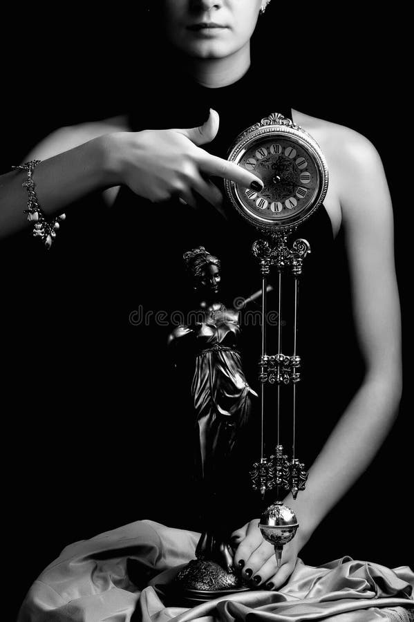 Girl with a clock stock photo. Image of background, black 2927826