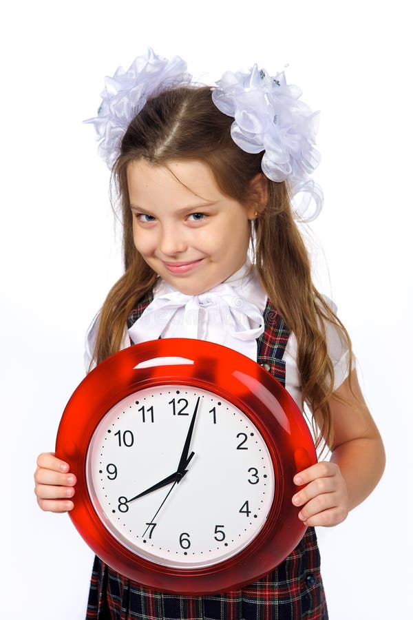 A girl and a clock stock photo. Image of smiling, fashion 32977126
