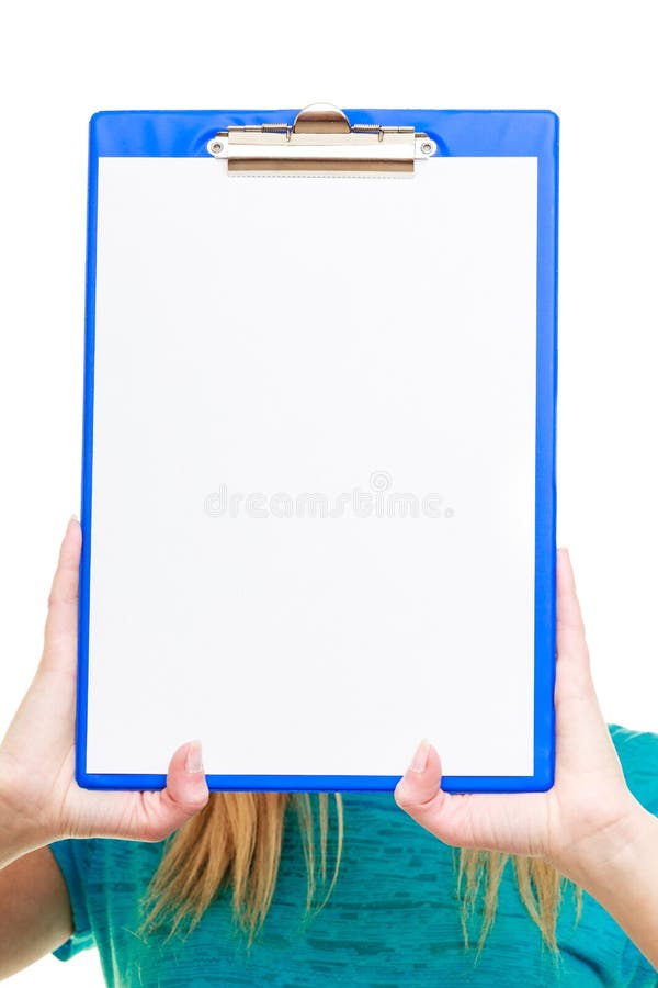 Girl College Student Holds Clipboard With Empty Blank Stock Image ...