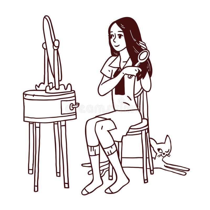 Girl combing her hair stock vector. Illustration of hygienic - 55836262