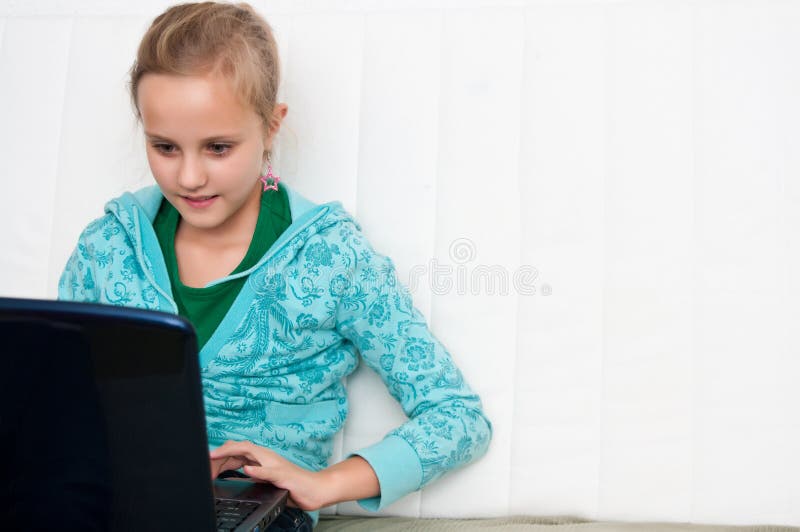 Girl and computer royalty free stock images Girl and computer royalty free stock images