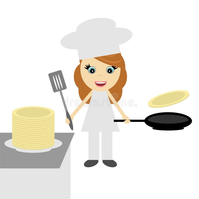 Girl cook with pancakes stock illustration. Illustration of pancake