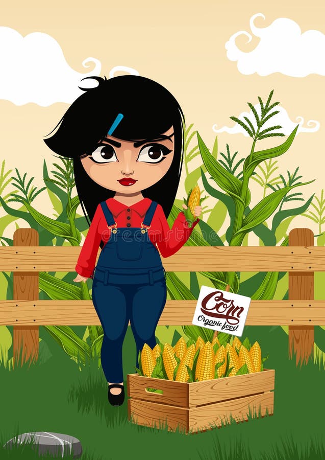 Girl Corn Cob Cartoon Character Stock Vector Illustration of