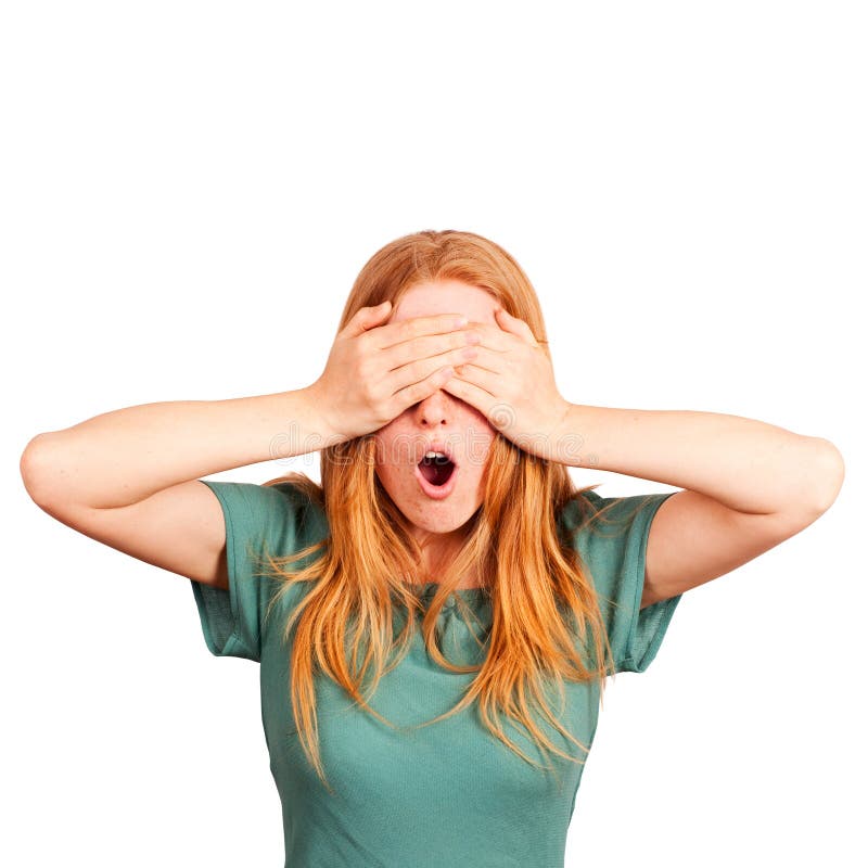 Girl Covers Eyes With Hands Stock Image Image of long, blind 29592731