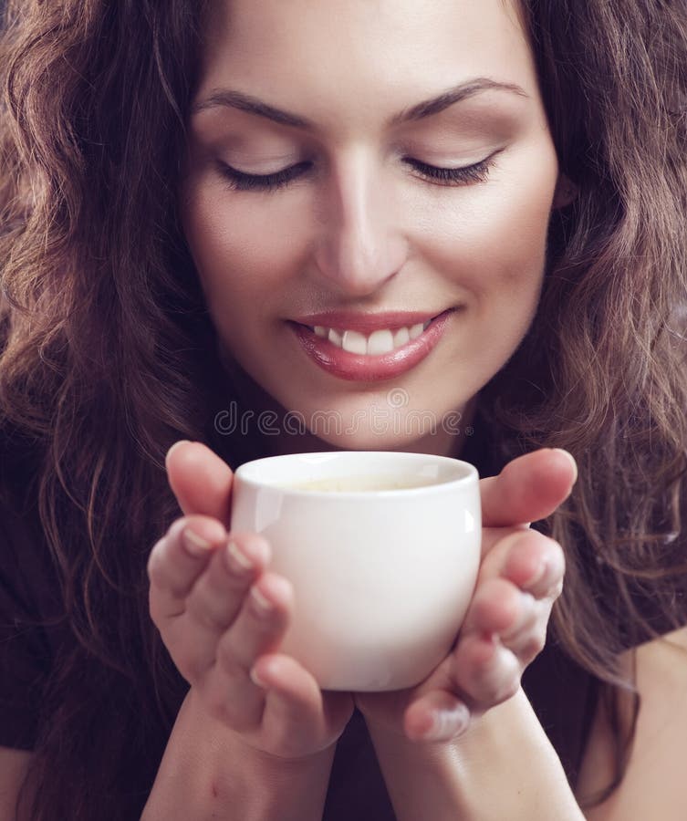Girl with Coffee stock image. Image of espresso, dark 21439729
