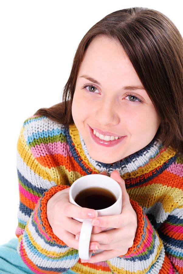 Girl with cup of tea stock image. Image of isolated, adult 18124267