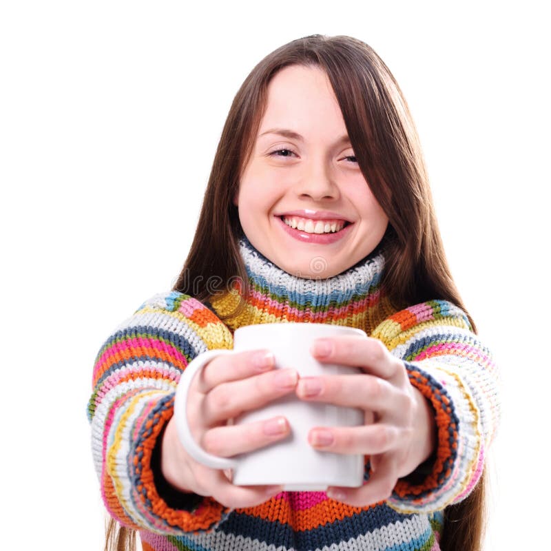 Girl with cup of tea stock photo. Image of color, isolated 18224342