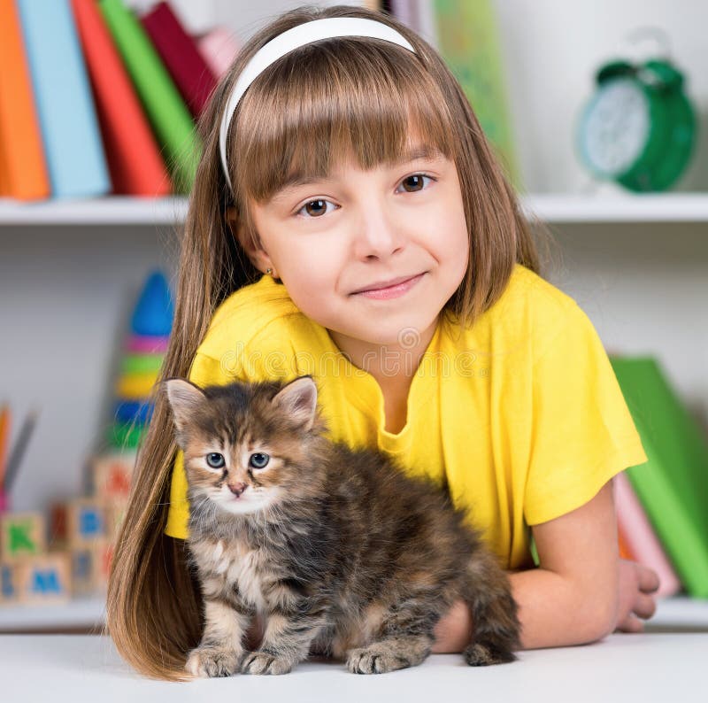 Girl with cute kitten