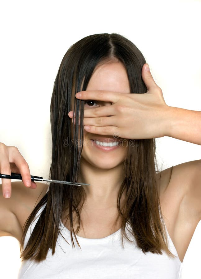 Girl cutting hair